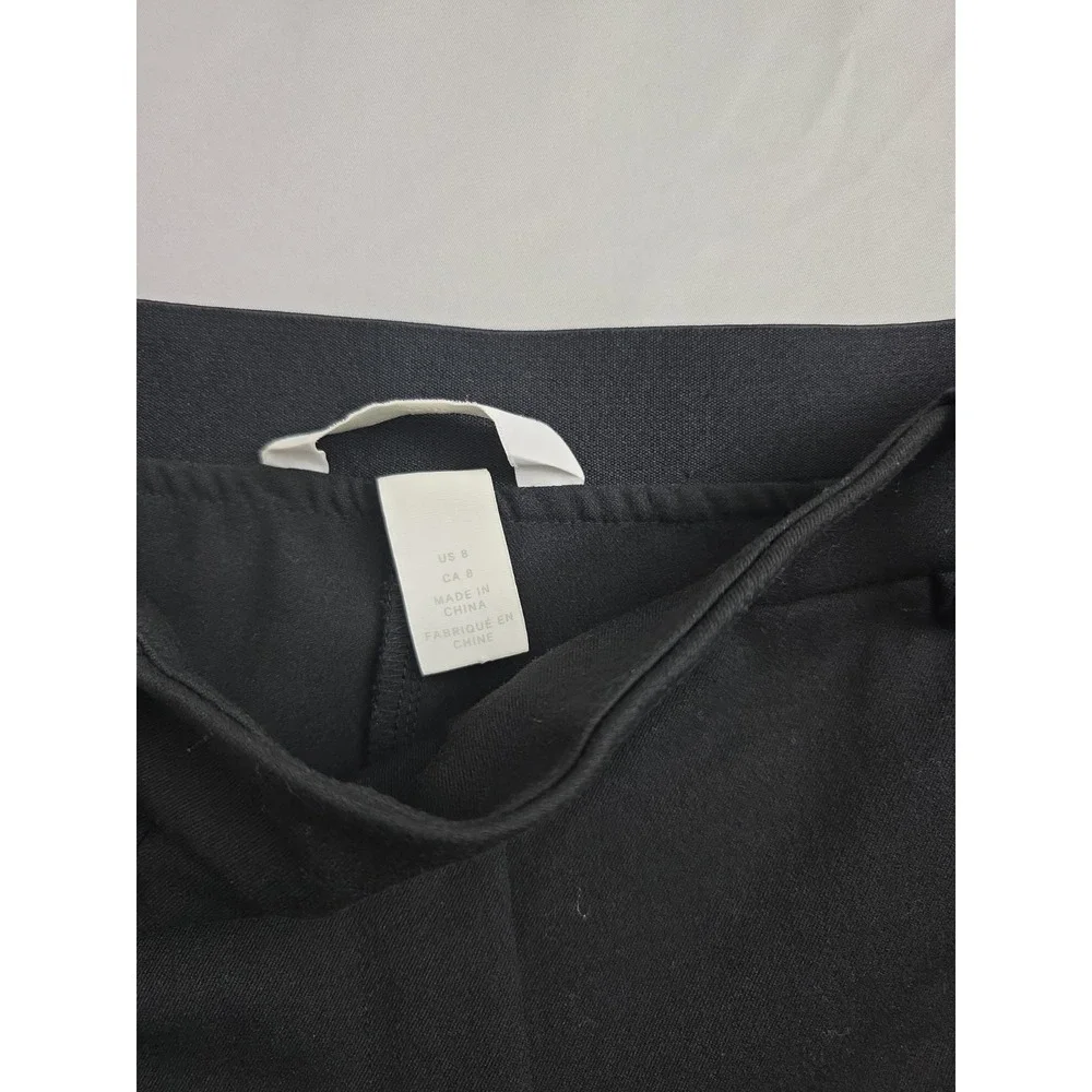 Hm Black Pants Pull On Size 8 Womens Elastic Waist Stripes
